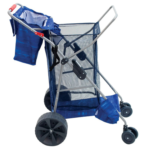 All-Terrain Foldable Beach And Utility Cart With 10 Inch Wheels, Holds 48 Quart Cooler And Four Chairs, lightweight design