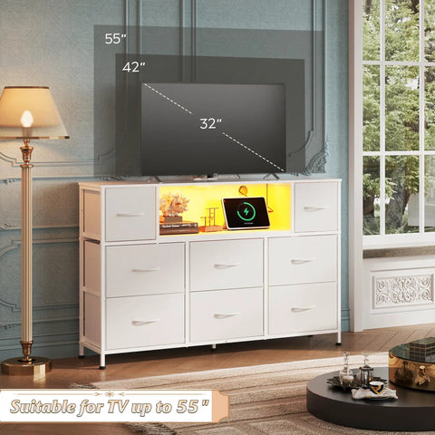 white dresser tv stand IdealHouse Modern 9 Drawer with Adjustable Mount for 32 to 85 inch TVs Spacious Storage Drawers Sturdy MDF Media Console Bedroom or Living Room in the TV Stands table lamp and other device conveniently Blake 4 Piece Entertainment Center