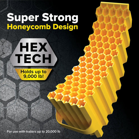Curved Trailer Aid With Wheel Chock And Rubber Base Pad, Six And A Half Inch Lift, honeycomb design shown, holds up to 9,000 lb