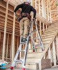 Aluminum 5-in-1 Step Ladder With 18-Foot Reach, Adjustable Multi-Position Frame, Heavy-Duty Extendable Ladder For Home, Garage, Kitchen And Office, Portable Lightweight Workhorse, ANSI Type 1AA, 375 Lb Capacity, Indoor Outdoor used on stairs