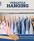Heavy Duty Wooden Clothes Hangers Set Pro Grade Non Slip Contoured Hangers For Coats Jackets Suits And Pants With 360 Chrome Hook Grooved Pant Bar Notches 20 Pack For Closet Organization, wooden hangers with clothes hanging, versatile use.