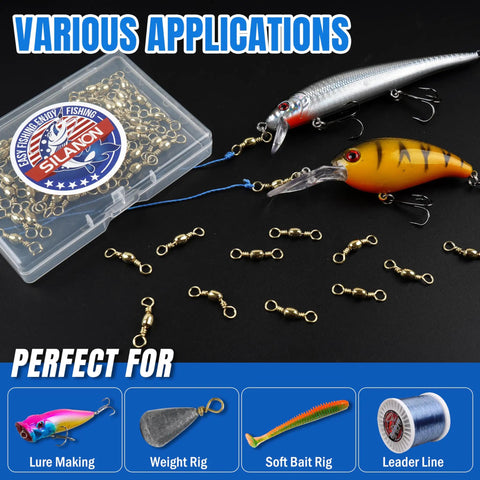 Barrel Swivels Fishing Tackle Set 60 120 Pcs Rolling Ball Stainless Steel Copper Brass Solid Rings High Strength Saltwater Swivels Connectors Must Have For Rigs And Tackle, gold swivels with lures