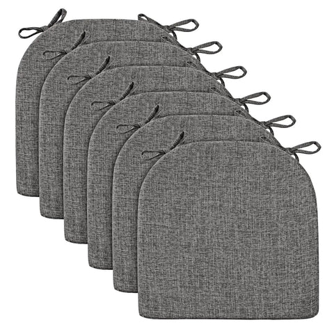 Six Pack Dining Chair Cushions With Ties And Non Slip Backing, 16x16x2 Inches, Dark Gray, front view