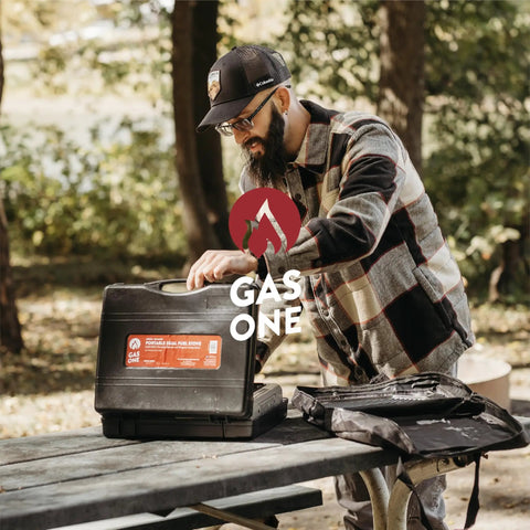 Person opening case of Dual Fuel Camping Stove For Propane Or Butane With Piezo Ignition, Portable Stove With Carrying Case And Regulator