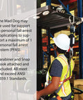 Worker using Self Retracting Fall Protection Lanyard With Six Foot Reach Internal Shock Absorber for safety on forklift