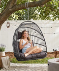 Outdoor Egg Chair Without Stand With Cushion, Cozy Foldable Weather Resistant Rattan Hanging Hammock Seat for Tree Mount, Dark Grey