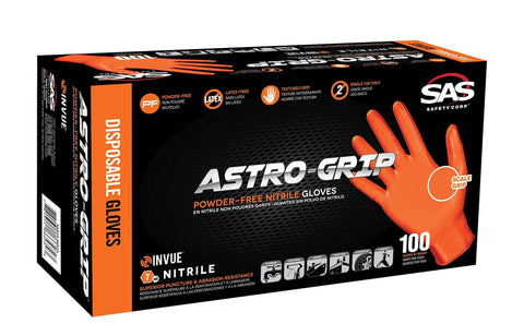 Box of Astro Grip Powder Free 7 Mil Nitrile Gloves X Large Orange 100 Per Box Dual Sided Texture For Grip You Can Trust Non Latex