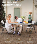 Family using Four Foot Outdoor Folding Table With Quick Adjustable Height No Assembly One Hand Lift Operation Locking Legs