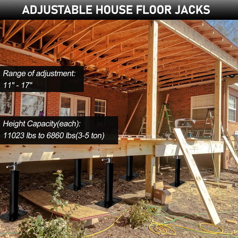 Adjustable Jack Posts For Leveling 11 To 16 Inches, Built To Tackle Sagging Floors, Heavy Duty Basement Floor Jack Supports, Screw Post Stabilizers For Foundation on deck project