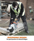 Man using Electric 12 Inch Concrete Saw With 4.5 Inch Cutting Depth And 15 Amp Motor No Gas Demolition Tool on brick outdoors