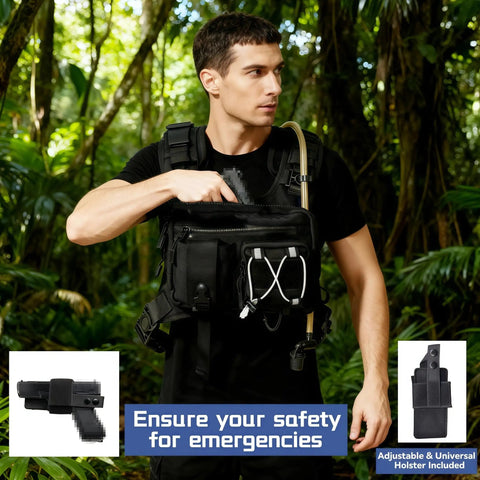 Man wearing Hydration Chest Vest With 2L Water Bladder, Lightweight Running Backpack For Women And Men, Reflective Gear Holster