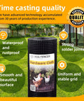 Black Hardware Cloth 16 Inch By 10 Foot PVC Coated Wire Mesh Roll displayed in garden with quality features highlighted