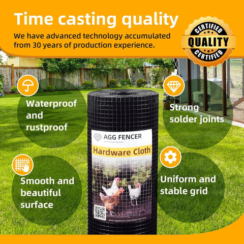 Black Hardware Cloth 16 Inch By 10 Foot PVC Coated Wire Mesh Roll displayed in garden with quality features highlighted