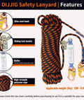 Heavy Duty Roof Safety Rope Lanyard 25Ft With Grab Snap Hooks And Shock Absorber Fall Protection coiled with steel hooks