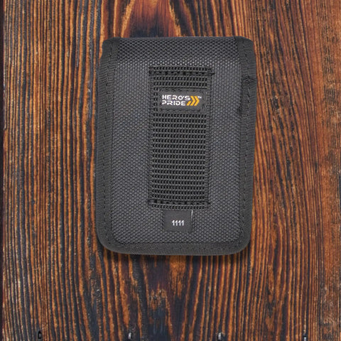 Molded Ballistic Alarm Case Nylon Tactical Pouch for CDCR and Corrections Officers, front view on wooden surface.