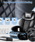 3D Kneading Massage Office Chair For Home Office Oversized Big And Tall Ergonomic Desk Chair with Footrest Wide Upholstered Seat Reclining Back Heavy Duty 600LBS Capacity Comfortable Computer Chair For Long Workdays, black PU leather with diamond-stitch pattern and footrest extended.