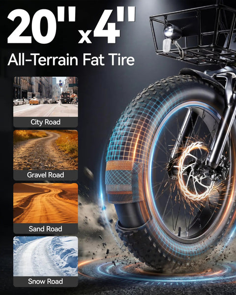 Electric Tricycle For Adults With 749W Motor And 48V Battery, Fat Tire 3 Wheel Trike, 20x4 all-terrain tire for city, gravel, and snow