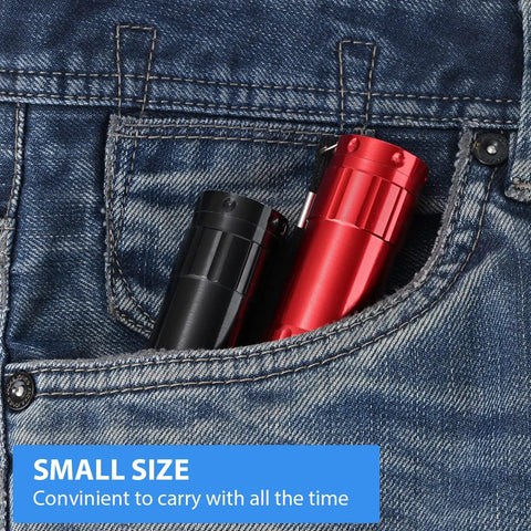 5 Pack Dope Mini LED Flashlights Handheld Aluminum Torches With Lanyards And AAA Batteries Included Assorted Colors For Camping Power Outages Night Reading And More, black and red flashlights in jeans pocket
