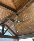 15 Ft High Volume Low Speed Industrial Ceiling Fan With 400 Watt Heavy Duty Motor and No Fuss Install Controller in wooden ceiling.