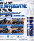 Rock Hard 2 Oz Rc Differential Oil 500K Cst Silicone Fluid for RC tuning, shows label with max lock-up info and usage details.