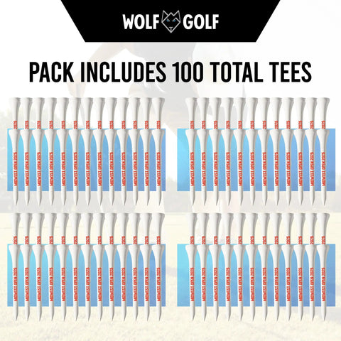 Display of Personalized Golf Tees Bulk Gift Set With Custom Font And Color Options 50 100 Or 200 Tees Choose From Four Fonts And Multiple Color Choices For Golf Outings Gifts And Tournaments, showing 100 total tees.