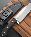 Rugged AUS 10 Fixed Blade Knife With Carbon Fiber Handle Full Tang Outdoor Survival Knife With Sheath on wooden surface.