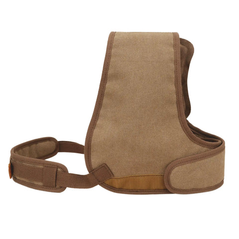 Adjustable Rifle And Shotgun Shoulder Shield With Leather Recoil Pad For Hunting And Archery, brown suede canvas