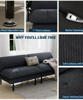 70 Inch Futon Sofa Bed With Adjustable Backrest 4 In 1 Convertible Couch Sleeper in Modern Grey with adjustable legs and thick cushions