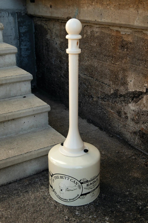 Outdoor Smokeless Cigarette Butt Receptacle In Galvanized Steel With Lid 5 Gallon Capacity 40 Inch Tall 12 Inch Diameter