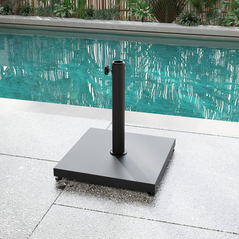 Outdoor Umbrella Base 42Lbs With Stainless Steel Tube next to pool, heavy duty cement-filled square metal stand
