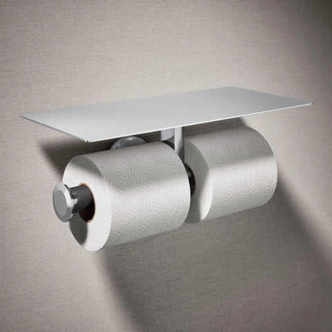 Components Covered Double Toilet Tissue Holder With Top Tray, Premium Metal Bath Accessory Built To Hold Two Rolls