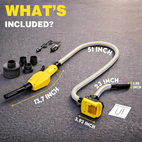 Grab And Run Cordless Fuel Transfer Pump With Smart Auto Shutoff And Slick Hand Trigger Nozzle Battery Powered Plus 12V Plug For Gas Or Diesel Heavy Duty Garage Rig parts showing hose and adapters