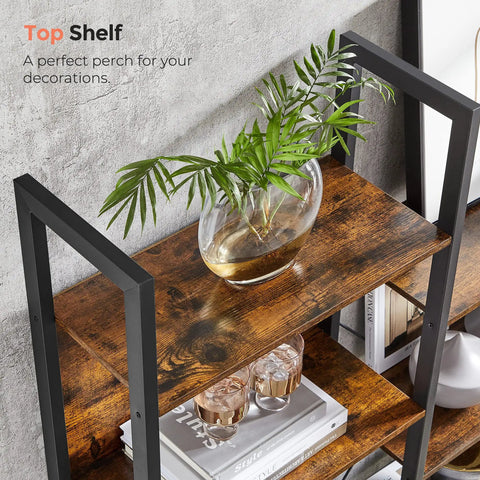 Five Tier Free Standing Bookshelf Built Tough With A Heavy Duty Steel Frame And Wide Wooden Shelves For Smart Storage And Laid Back Home Vibes That Is A Total Game Changer For Any Living Space
