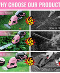 Comparison of 12V Cordless Grass Shear And Shrub Trimmer 2 In 1 Handheld Hedge Trimmer with pink ribbon edition vs traditional tools.