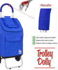 Foldable Trolley Dolly Shopping Cart for Groceries with heavy duty wheels and removable bag, ergonomic handle, blue color