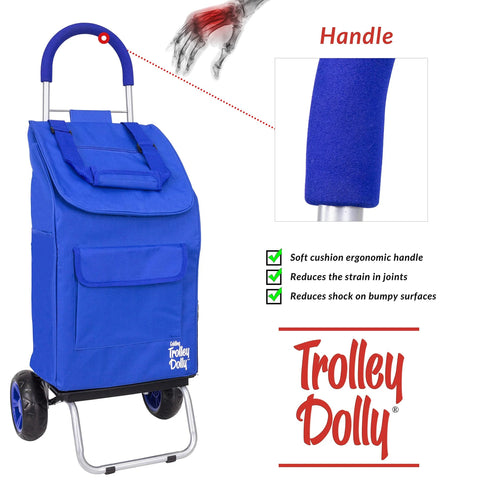 Foldable Trolley Dolly Shopping Cart for Groceries with heavy duty wheels and removable bag, ergonomic handle, blue color