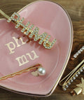 Heart Shaped Ceramic Jewelry Dish With High Gloss Finish And Gold Detailing Dope Multipurpose Ring Tray For Home Or Office Perfect For Jewelry Keys Rings Earrings And Small Trinkets Great Gift For Greek Life Fans with hairpins