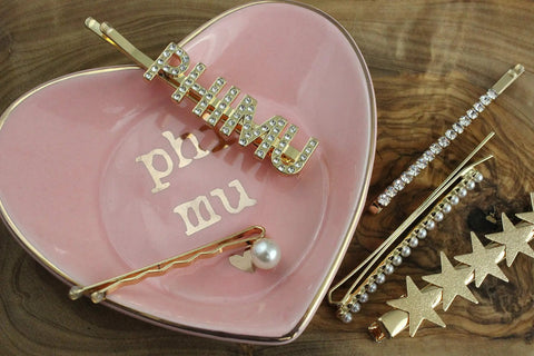 Heart Shaped Ceramic Jewelry Dish With High Gloss Finish And Gold Detailing Dope Multipurpose Ring Tray For Home Or Office Perfect For Jewelry Keys Rings Earrings And Small Trinkets Great Gift For Greek Life Fans with hairpins
