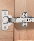 Installed view of 2 Pack Frameless Full Overlay Soft Close Cabinet Hinges With 35mm Cup Adjustable Clip On Plate Nickel Finish Hidden European Hinges For Cabinets Built To Last Precision Engineered For Quiet Durable Kitchen And Bathroom Cabinet Doors.