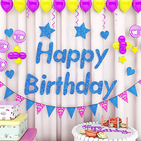 Birthday party decor with Royal Blue Glitter Peel and Stick Wallpaper Self Adhesive Sparkle Bling Wallpaper letters and balloons.