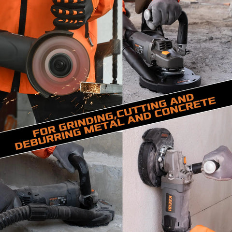 Concrete Angle Grinder 5 Inch With 11.5 Amp 1400W Motor Diamond Cup Wheel in use for concrete and metal grinding.