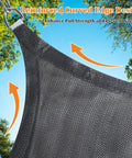 Triangle Shade Sail 14 Foot By 14 Foot By 14 Foot Dark Grey Outdoor Canopy Breathable UV Blocking Shade for Backyard Patio Pergola Garden Deck Built To Last With 185 GSM HDPE And Heavy Duty Seams Custom Size, shown with reinforced curved edge design.