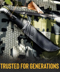 Brahma Hunting Knife 4-1/2 Inch Clip Point Fixed Blade Full Tang 420HC Stainless Steel with sheath on camo fabric