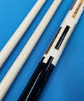 Top Shelf Carom Pool Cue For Three Cushion Billiards Featuring S30 E71 Maple Shafts And A Patented Vp2 Joint close-up view of the cue and shafts.