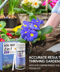 Gardener using 2-In-1 Soil Test Kit For pH And Nitrogen, Real-Time Garden And Lawn Nutrient Tester near blooming flowers