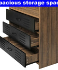 Solid Industrial Bookcase Featuring Three Slide Out Drawers And Four Wide Open Shelves Built To Hold Up Crazy Well Under Heavy Stacks Thick MdF Board Construction Makes It A Must Have Setup For Any Workspace Or Living Area. Three black drawers with ventilation slots.