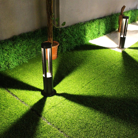 LED Landscape Path Lights 10W 24V DC Waterproof Aluminum Cylindrical Outdoor Garden Accent Lighting illuminating grass at night