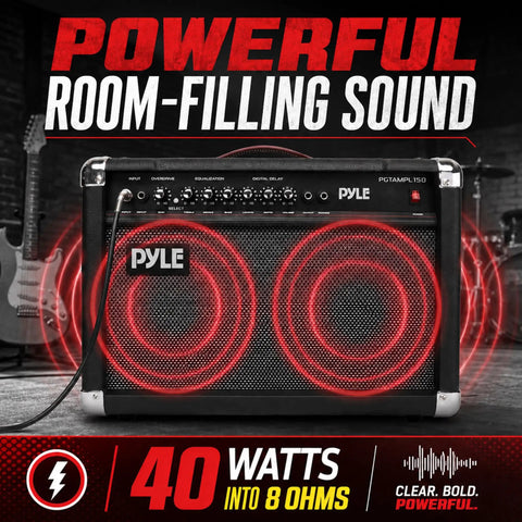 Portable 40 Watt Electric Guitar Amplifier With Dual Inputs And 6 Inch And 8 Inch High Definition Speaker Cones in action