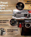 Beefy Precision Miter Gauge For Table Saws Featuring Heavy Duty Anodized Aluminum Construction with preset angle scale and micro adjuster.