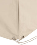 Corner view of Heavy-Duty Outdoor Chair Covers Four-Piece Set Waterproof Tan with grommet and drawstring detail